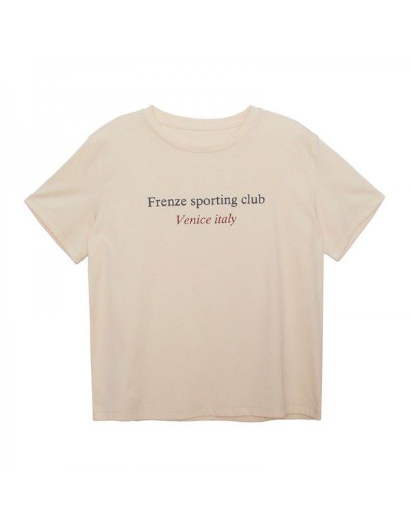Early spring new Korean letter round neck short-sleeved T-shirt for women's basic style 