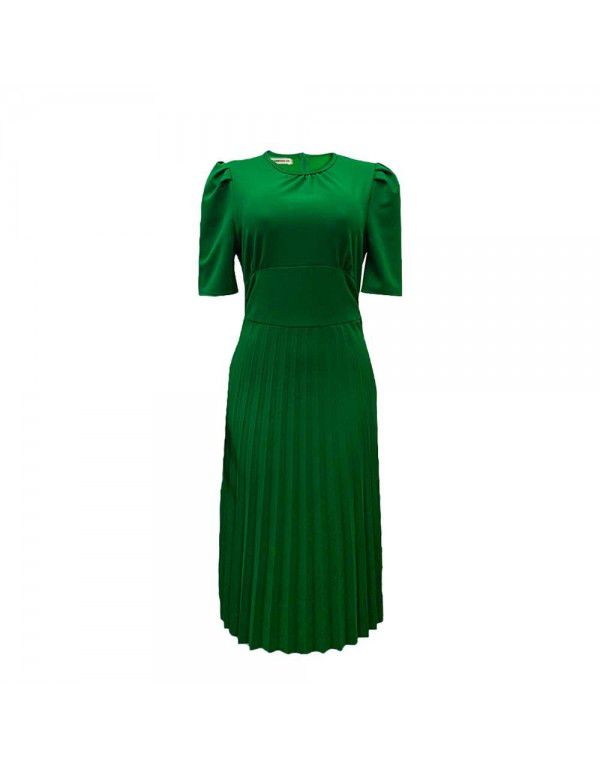Summer New Short Sleeve Pressed Pleated Solid Color Foreign Trade Dress for Europe and America