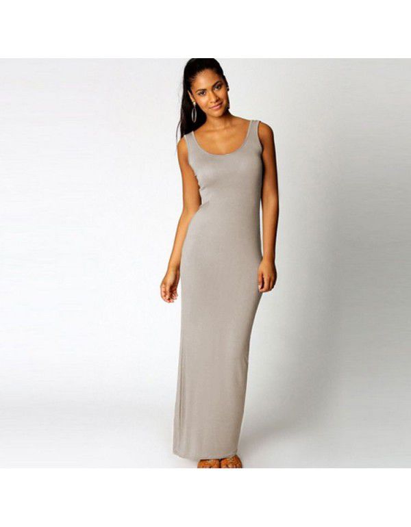 Summer New Casual Women's Sexy Tank Top Long Dress Sleeveless Slim Fit Dress 