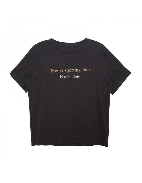 Early spring new Korean letter round neck short-sleeved T-shirt for women's basic style 