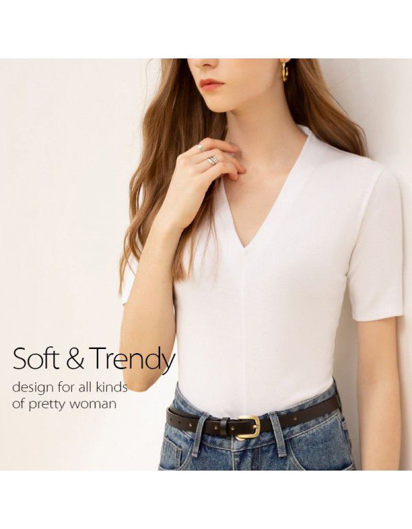 Summer women's new westernized European and American cotton V-neck short-sleeved short-sleeved slim top T-shirt for women 