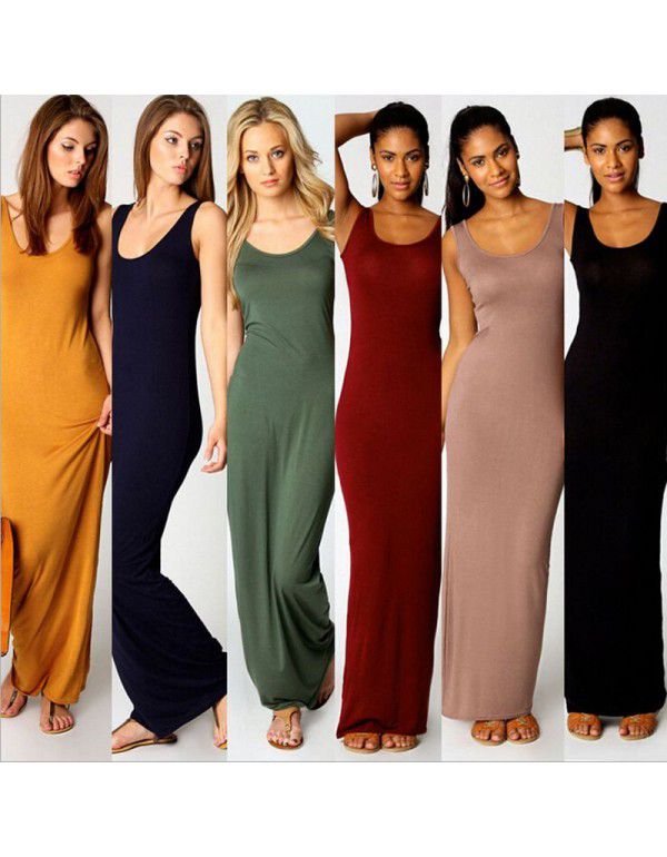 Summer New Casual Women's Sexy Tank Top Long Dress Sleeveless Slim Fit Dress 