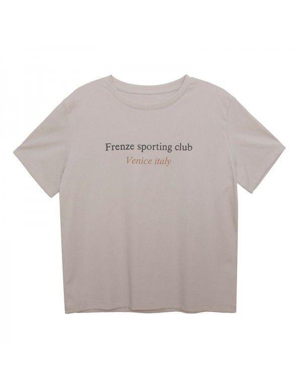 Early spring new Korean letter round neck short-sleeved T-shirt for women's basic style 