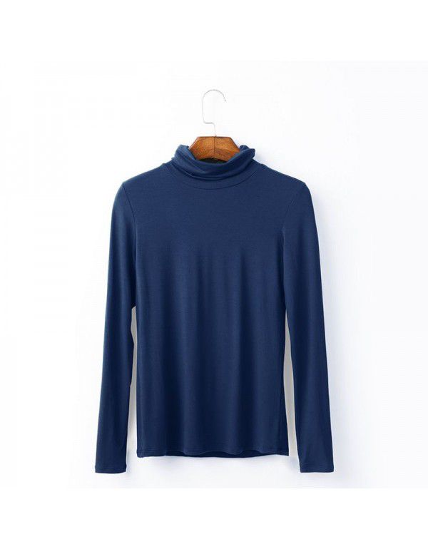European station large women's autumn long-sleeved T-shirt women's solid color high-necked modal bottom blouse women's autumn top 