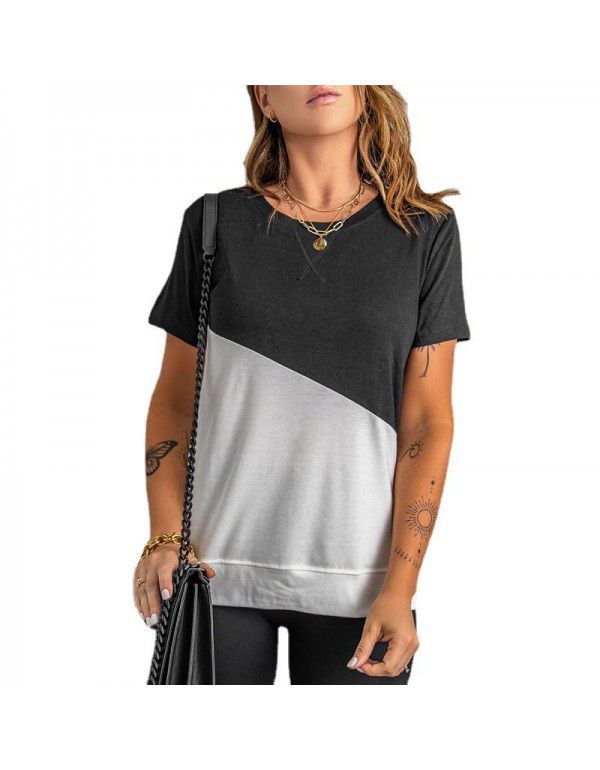 Shiying Short Sleeve T-shirt Women's European Summer New Stripe Pattern Women's Loose Round Neck Top Women