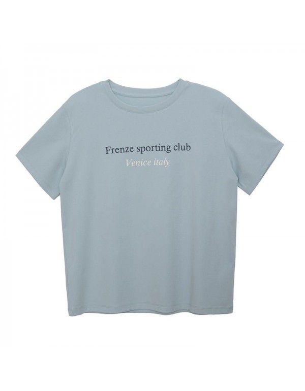 Early spring new Korean letter round neck short-sleeved T-shirt for women's basic style 