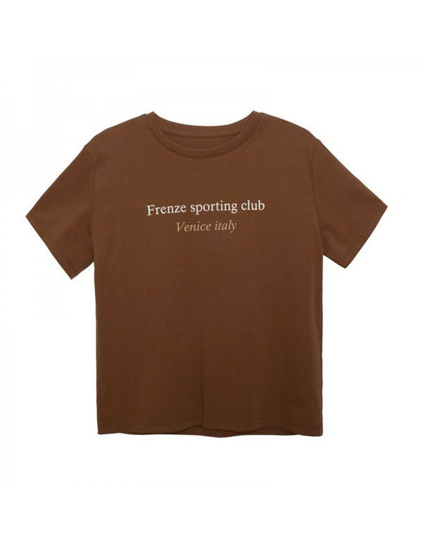 Early spring new Korean letter round neck short-sleeved T-shirt for women's basic style 