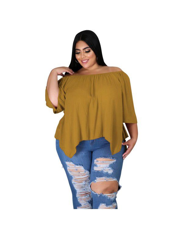Loose Off Shoulder Top T-shirt Cool Breathable Cotton Large Medium Sleeve Comfortable Large Women's New Line