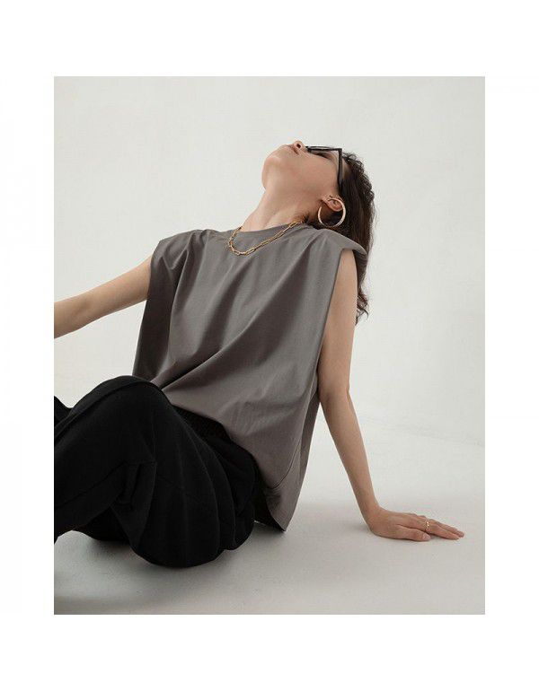 Summer French white right-angled shoulder vest, camisole, female minority design, thin shoulder pad, sleeveless T-shirt, loose top 
