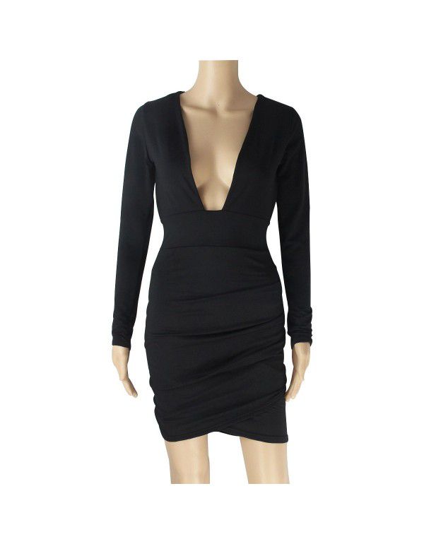 Sexy Deep V Open Back Autumn Winter New Dress Multi Color
