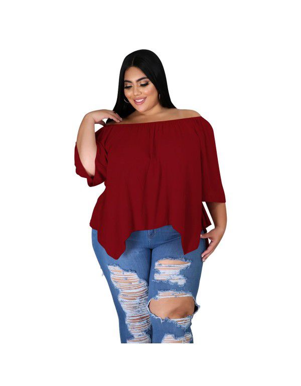 Loose Off Shoulder Top T-shirt Cool Breathable Cotton Large Medium Sleeve Comfortable Large Women's New Line