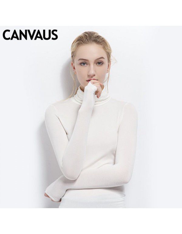 European station large women's autumn long-sleeved T-shirt women's solid color high-necked modal bottom blouse women's autumn top 