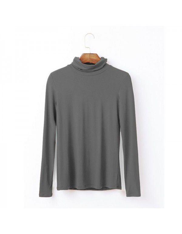 European station large women's autumn long-sleeved T-shirt women's solid color high-necked modal bottom blouse women's autumn top 