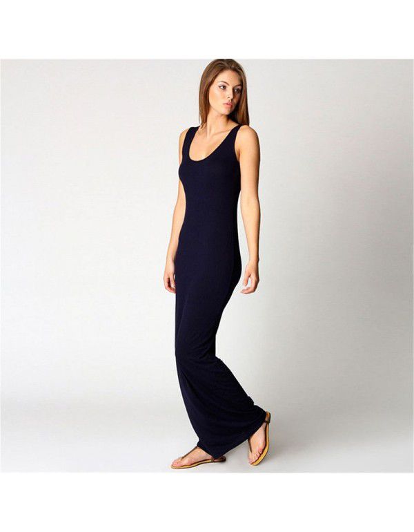 Summer New Casual Women's Sexy Tank Top Long Dress Sleeveless Slim Fit Dress 