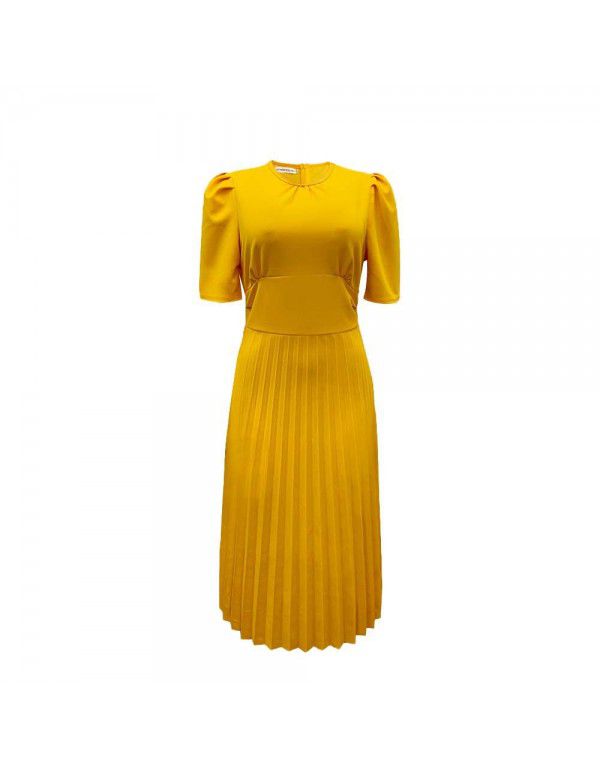 Summer New Short Sleeve Pressed Pleated Solid Color Foreign Trade Dress for Europe and America