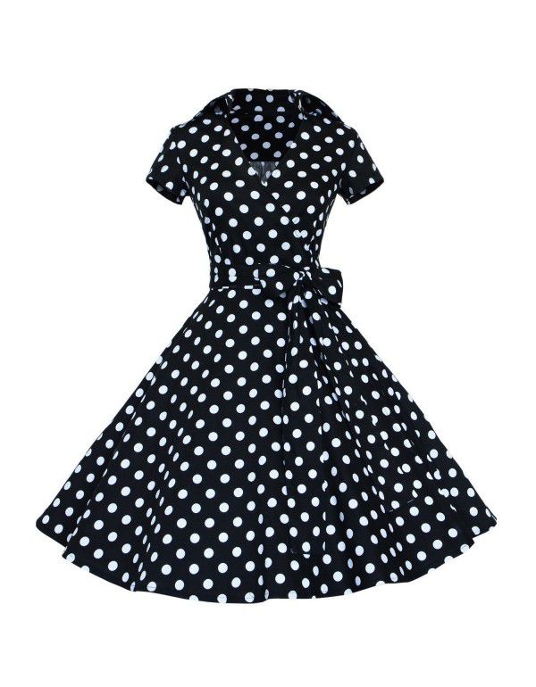 Women's 50s Hepburn French polka dot dress