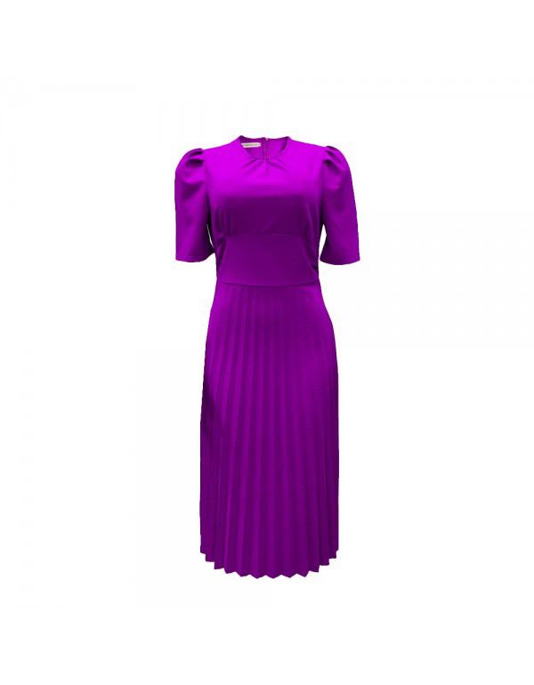 Summer New Short Sleeve Pressed Pleated Solid Color Foreign Trade Dress for Europe and America