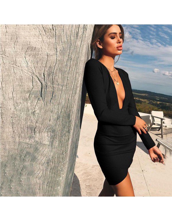 Sexy Deep V Open Back Autumn Winter New Dress Multi Color