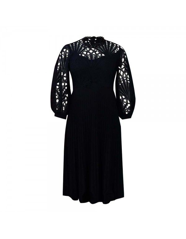Summer Oversized Lace Hooked Flower Sexy Hollow Out Pleated European and American Dress Dress 