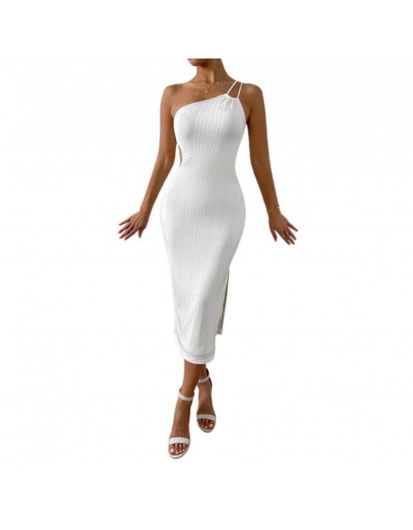 Women's Adjustable Unilateral Shoulder Strap Slim Slim Slim Slim Slim Dress with Open Backpack Hip Sexy Bottom Skirt Slim Fit