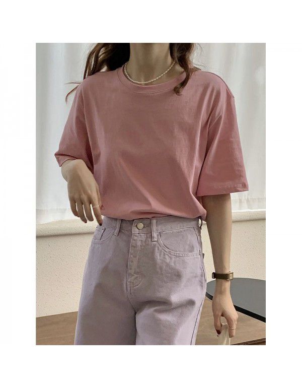 Spring New Korean Simple Versatile Basic Round Neck Pullover Short Sleeve Top 