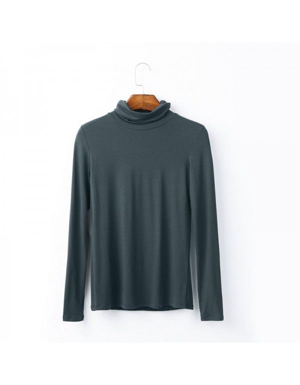 European station large women's autumn long-sleeved T-shirt women's solid color high-necked modal bottom blouse women's autumn top 