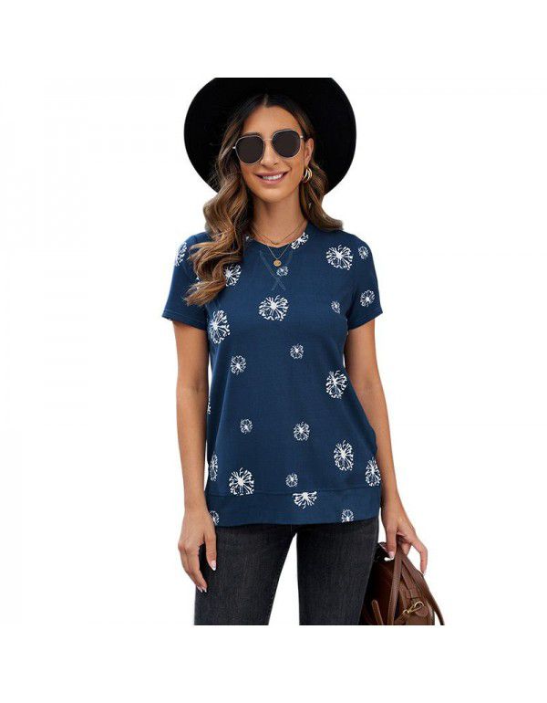 Shiying Short Sleeve T-shirt Women's European Summer New Stripe Pattern Women's Loose Round Neck Top Women