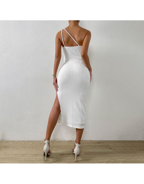 Women's Adjustable Unilateral Shoulder Strap Slim Slim Slim Slim Slim Dress with Open Backpack Hip Sexy Bottom Skirt Slim Fit