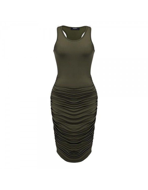 Women's sexy dress slim pleated sleeveless buttock dress 