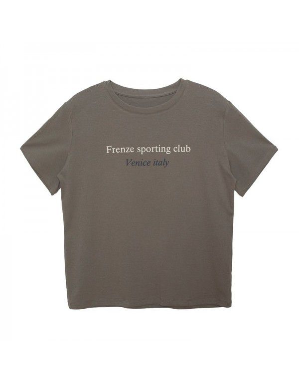 Early spring new Korean letter round neck short-sleeved T-shirt for women's basic style 
