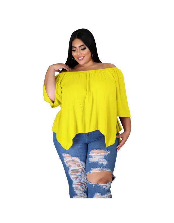 Loose Off Shoulder Top T-shirt Cool Breathable Cotton Large Medium Sleeve Comfortable Large Women's New Line