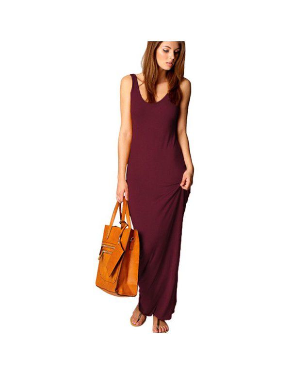 Summer New Casual Women's Sexy Tank Top Long Dress Sleeveless Slim Fit Dress 
