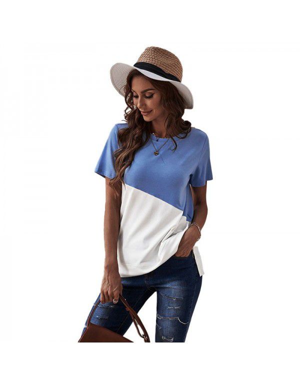 Shiying Short Sleeve T-shirt Women's European Summer New Stripe Pattern Women's Loose Round Neck Top Women