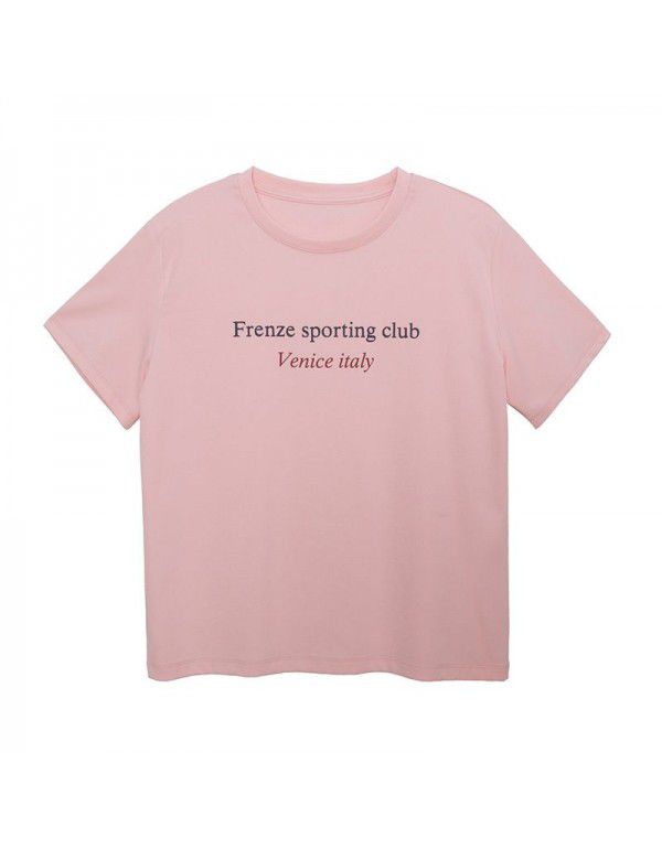 Early spring new Korean letter round neck short-sleeved T-shirt for women's basic style 