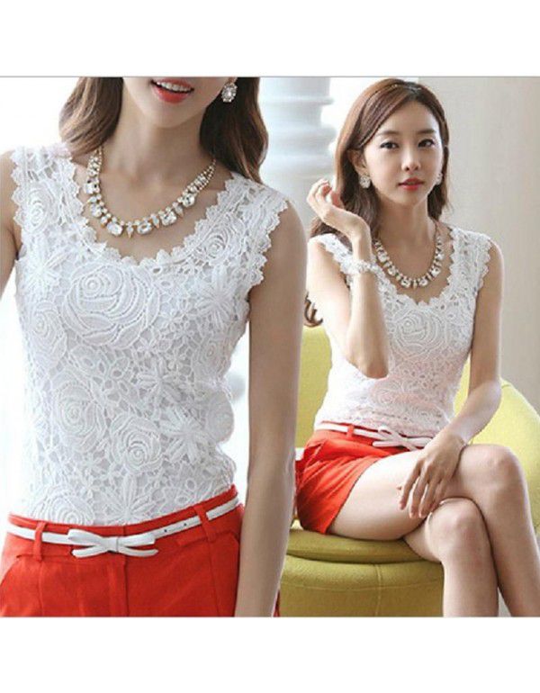 Summer New Korean Tank Top Women's Backing Sleeveless Top Large Lace Strap T-shirt