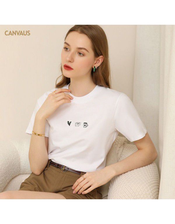 Summer new print short-sleeved t-shirt women's thin round neck cotton white cartoon top 
