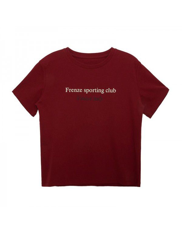 Early spring new Korean letter round neck short-sleeved T-shirt for women's basic style 