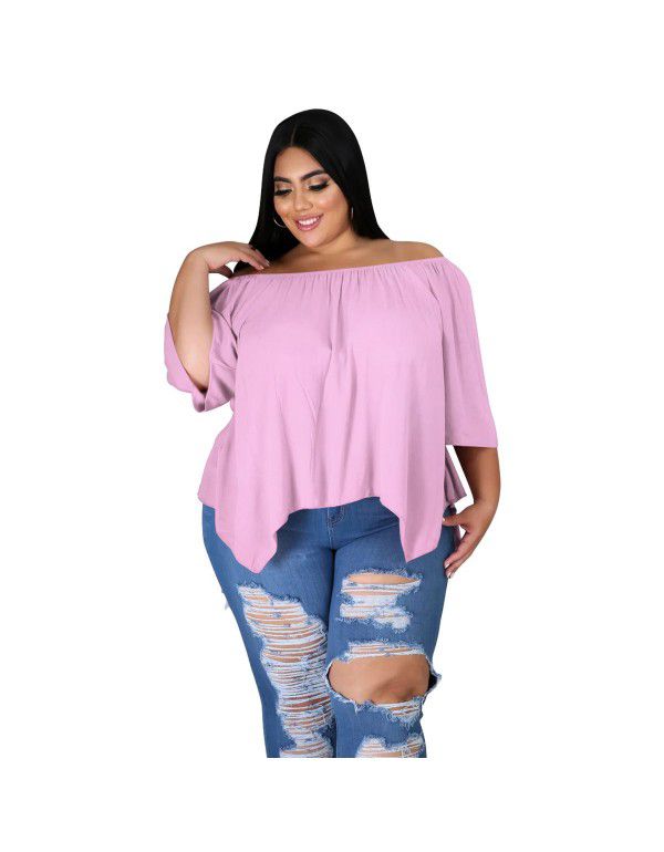 Loose Off Shoulder Top T-shirt Cool Breathable Cotton Large Medium Sleeve Comfortable Large Women's New Line