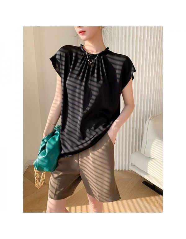 Summer short-sleeved shirt French fashion western-style satin short-sleeved retro court style female T-shirt top summer 
