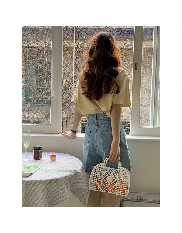 Spring New Korean Simple Versatile Basic Round Neck Pullover Short Sleeve Top 
