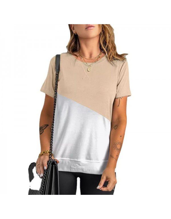 Shiying Short Sleeve T-shirt Women's European Summer New Stripe Pattern Women's Loose Round Neck Top Women