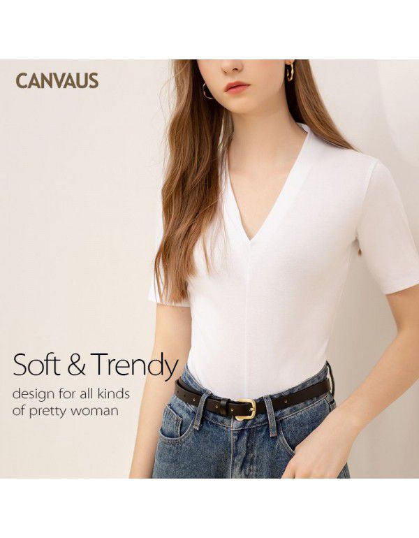 Summer women's new westernized European and American cotton V-neck short-sleeved short-sleeved slim top T-shirt for women 