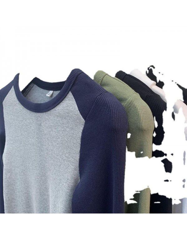 Shoulder-length long-sleeved t-shirt women's early spring contrast western-style small shirt threaded short bottom top 