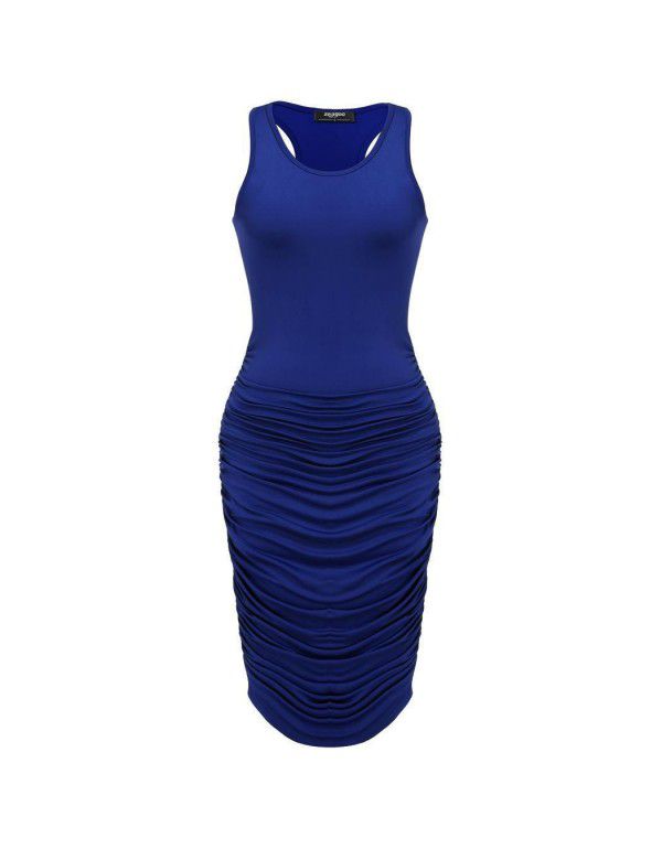 Women's sexy dress slim pleated sleeveless buttock dress 