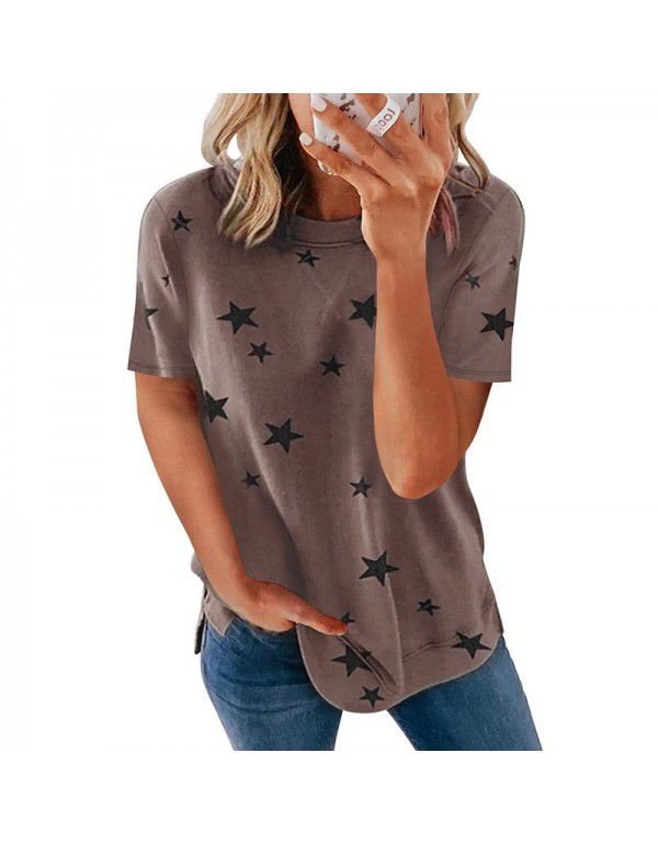Shiying Short Sleeve T-shirt Women's European Summer New Stripe Pattern Women's Loose Round Neck Top Women