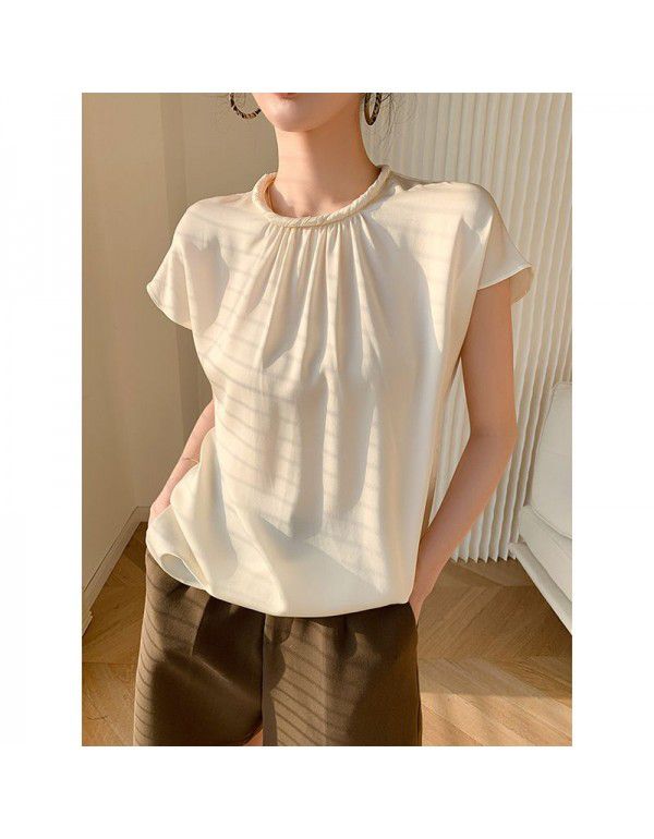 Summer short-sleeved shirt French fashion western-style satin short-sleeved retro court style female T-shirt top summer 