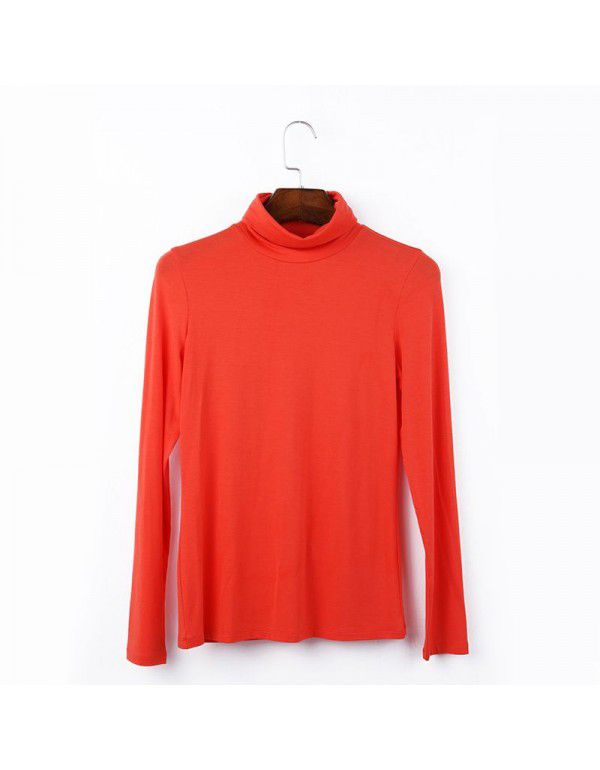 European station large women's autumn long-sleeved T-shirt women's solid color high-necked modal bottom blouse women's autumn top 