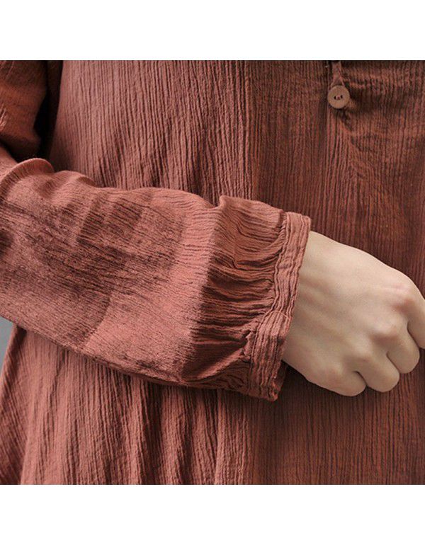 Spring and autumn holiday two-piece long skirt, artistic large linen dress, loose long-sleeved cotton and linen skirt 