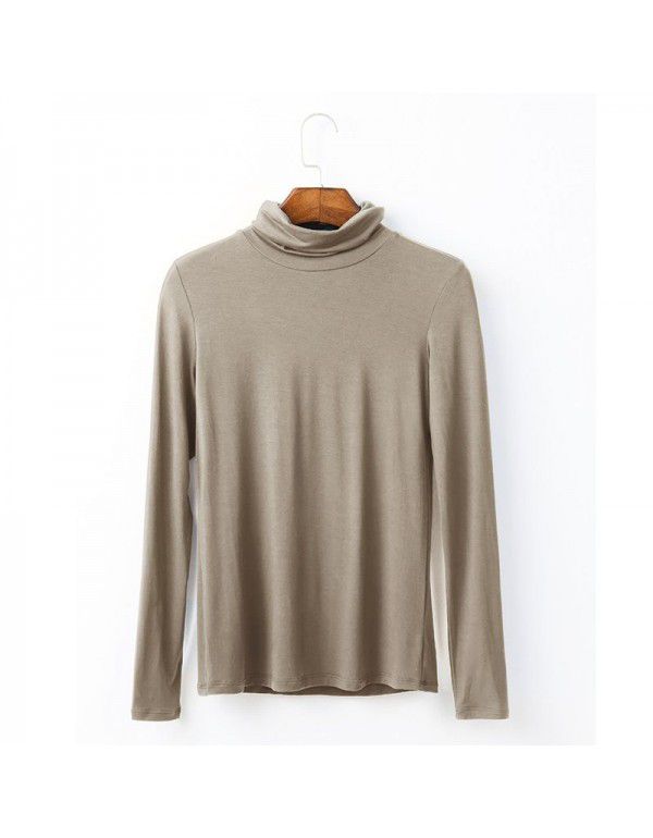 European station large women's autumn long-sleeved T-shirt women's solid color high-necked modal bottom blouse women's autumn top 