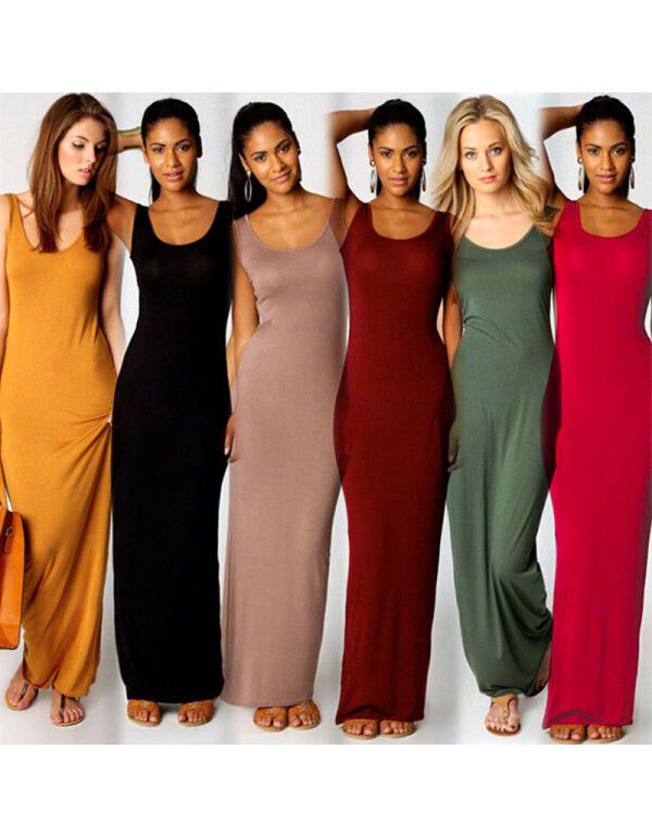 Summer New Casual Women's Sexy Tank Top Long Dress Sleeveless Slim Fit Dress 